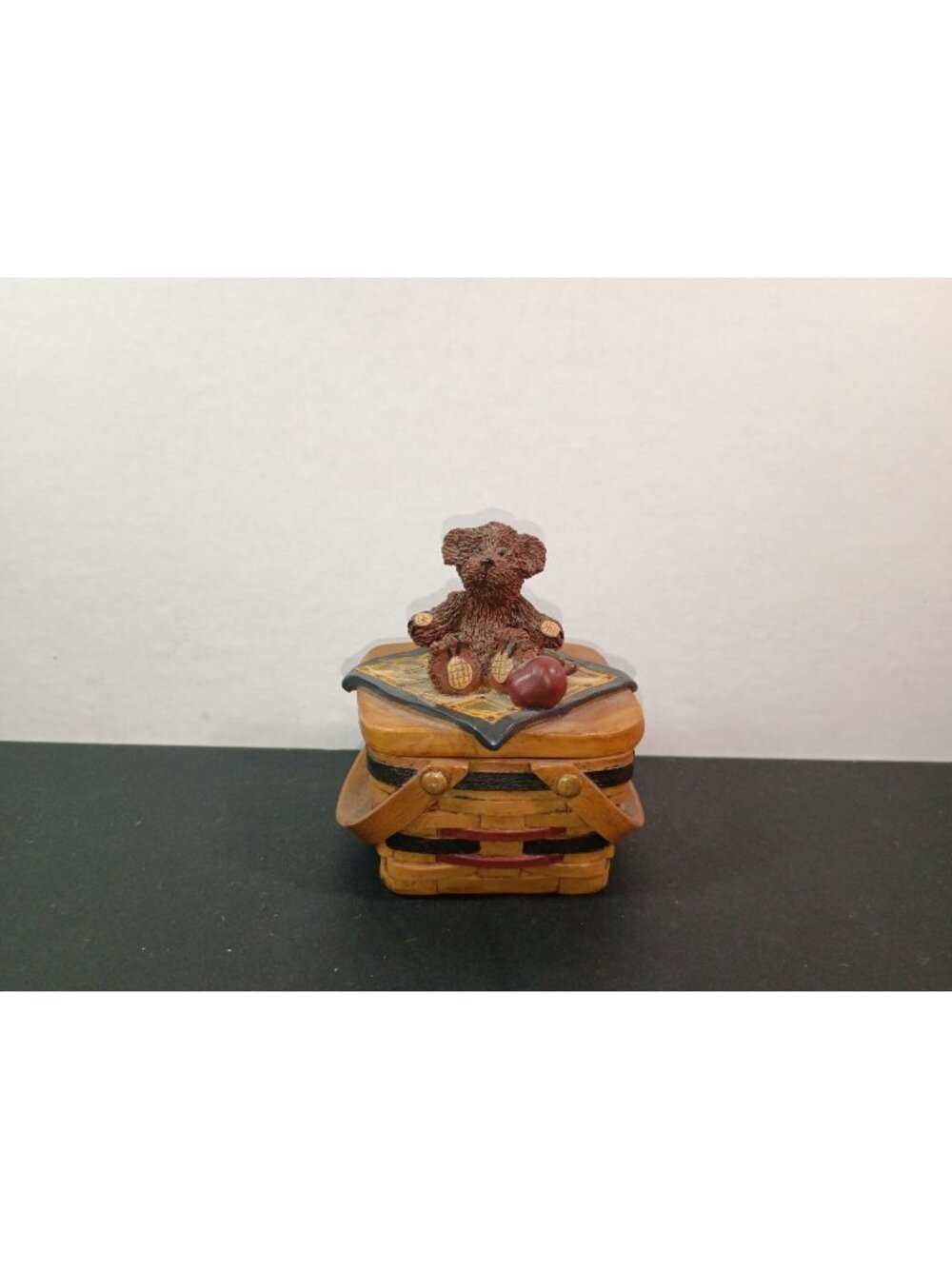 Rare Vintage Blossom Bucket Teddy On A Basket Apple Trinket Box by Suzi Skoglund